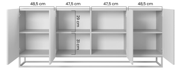 Comodă Asha 200 cm cu patru uși - negru mat / cadru negru
