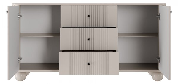 Comodă cu sertare Vesper 160 cm - cașmir / mânere negre / picioare sferice