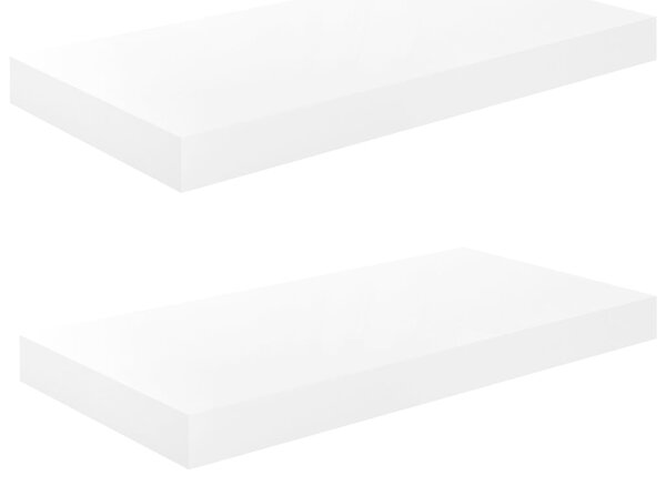 Rafturi de perete, 2 buc., alb extralucios, 50x23x3,8 cm, MDF