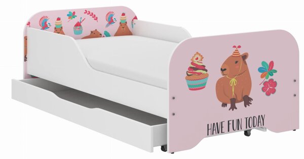 Pat complet pentru copii 140 x 70 cm cu saltea și somieră cu lamele - KAPIBARA COOKIES