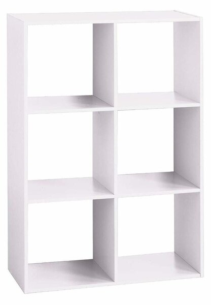 Raft decorativ, pe picioare, dreptunghiular, alb, 6 compartimente, 68 cm x 100,5 cm
