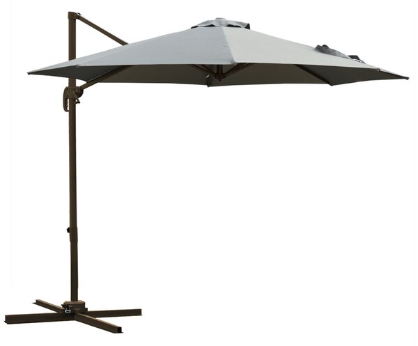 Outsunny Umbrel de Gradină cu Manivelă cu Înclinare Reglabilă, Umbrelă cu Braț și Stinghii, Ø2.95x2.5 m, Gri | Aosom Romania