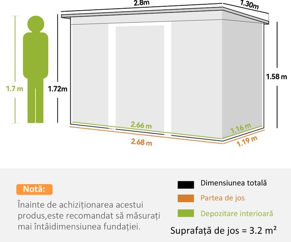 Casuta gradina, sopron pentru depozitare si organizare 277x130x173cm, verde Outsunny | Aosom RO