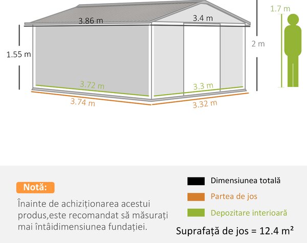 Outsunny Magazie de Unelte, Căsuță din Oțel Galvanizat, Șopron de Grădină pentru Organizare și Depozitare, 3.4x3.86x2 m, Galben | Aosom Romania