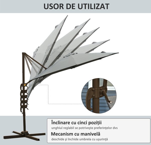 Outsunny Umbrel de Gradină cu Manivelă cu Înclinare Reglabilă, Umbrelă cu Braț și Stinghii, Ø2.95x2.5 m, Gri | Aosom Romania