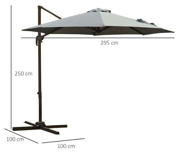 Outsunny Umbrel de Gradină cu Manivelă cu Înclinare Reglabilă, Umbrelă cu Braț și Stinghii, Ø2.95x2.5 m, Gri | Aosom Romania