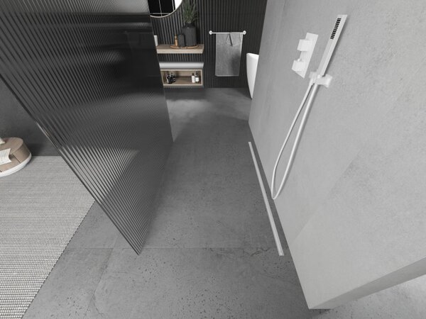 Mexen Kioto, Masa de dus Walk-In 100 x 200 cm, sticla 8 mm cu model nervuri, profil alb, 800-100-002-20-09