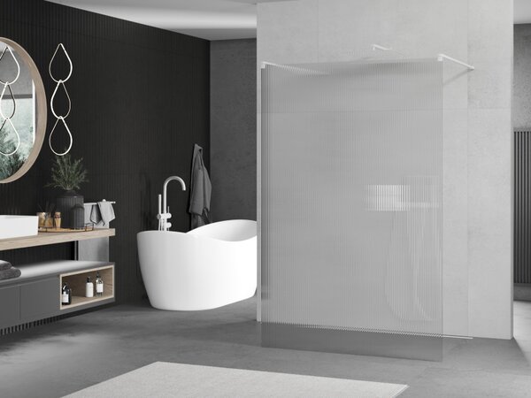 Mexen Kioto, Masa de dus Walk-In 100 x 200 cm, sticla 8 mm cu model nervuri, profil alb, 800-100-002-20-09