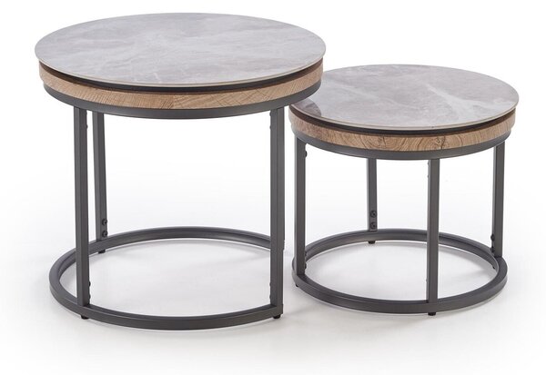 Set de măsuțe de cafea Houston 2046Marmură cenușie, Negru, 5cm, MDF, Piatră sinterizată, Rotund
