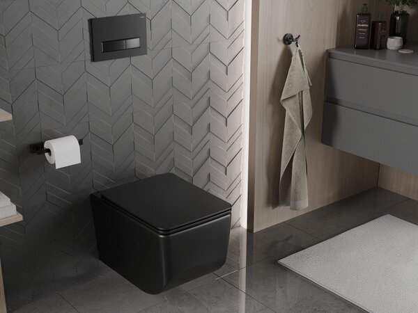 Mexen Vera, WC suspendat fără margine 51 x 36 cm cu scaun cu cădere lentă din duroplast, negru mat, 30164070