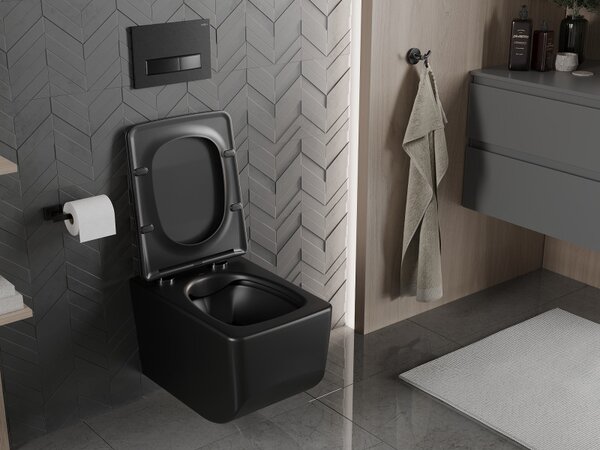 Mexen Vera, WC suspendat fără margine 51 x 36 cm cu scaun cu cădere lentă din duroplast, negru mat, 30164070