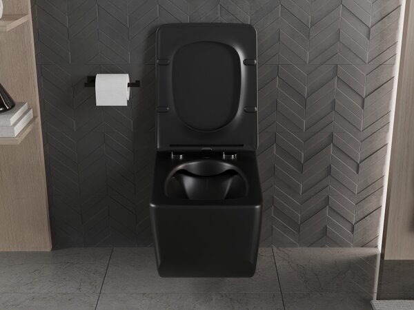 Mexen Vera, WC suspendat fără margine 51 x 36 cm cu scaun cu cădere lentă din duroplast, negru mat, 30164070