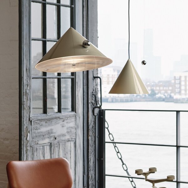 Tom Dixon Lampă suspendată LED Pose, gri-bej, Ø 43 cm oțel dimabil, reglabil, Gri, Camera de zi / sufragerie, Metal, Design