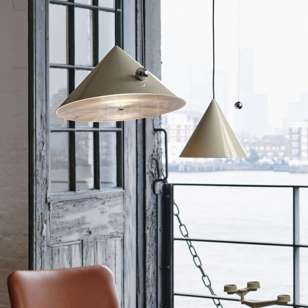 Tom Dixon Lampă suspendată LED Pose de Dixon, gri-bej, Ø 25 cm oțel dimabil, reglabil, Gri, Camera de zi / sufragerie, Metal, Design