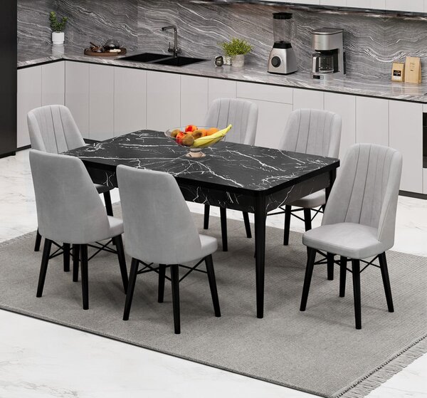 Babyface Madrid Set Masa Extensibila 80x130-170 si Scaune 6 bucati Gri