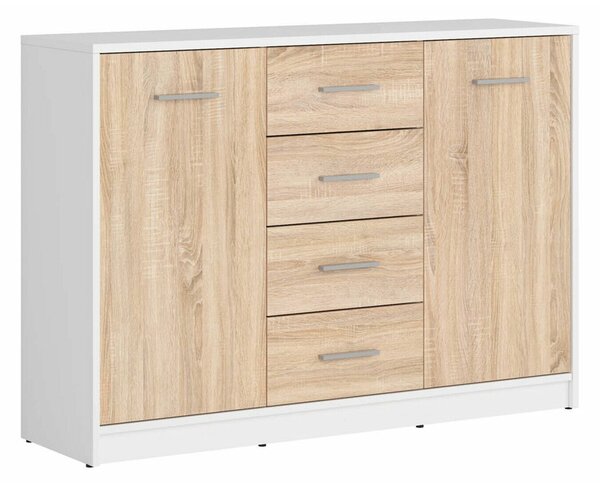 Comodă Novsore 118, Stejar Sonoma, Alb, PAL laminat, 84x119x34cm, 42.1 kg