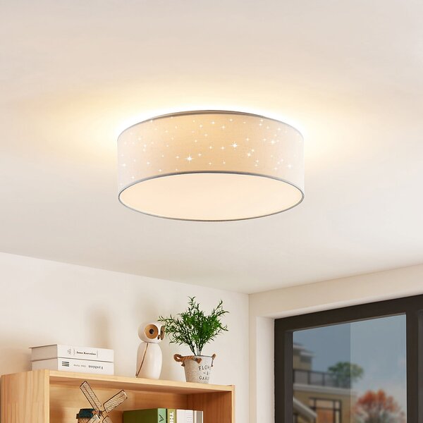 Lindby plafonieră LED Ellamina, 40 cm, alb, textil, Alb, Camera de zi / sufragerie, Țesătură / Textil, Modern
