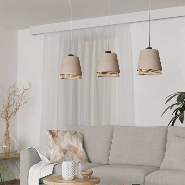EGLO Lampă suspendată Tabley, negru/culoare naturală, 89 cm, țesătură, 3 becuri., reglabil, Bej, Camera de zi / sufragerie, Țesătură / Textil