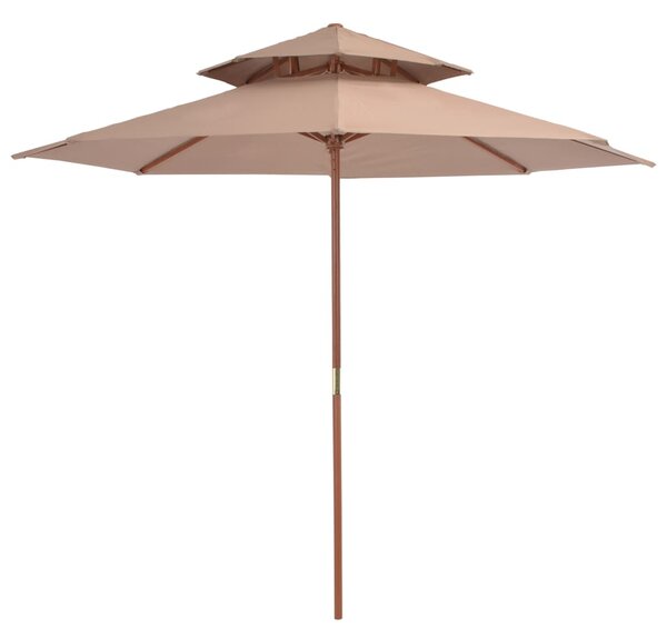 Umbrelă de soare dublă, stâlp din lemn, 270 cm, gri taupe
