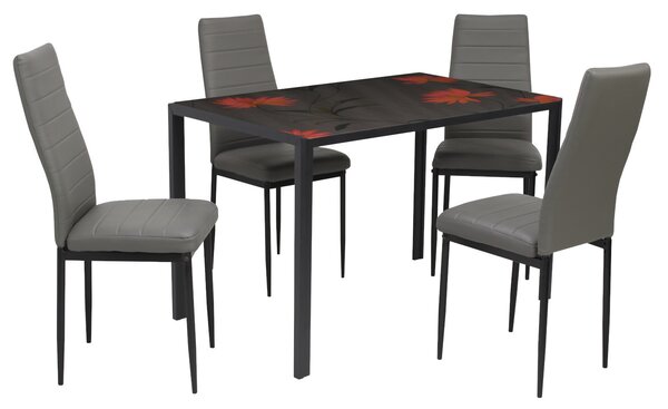 Set Masă fixă Dreptunghiulară Red Flower cu 4 scaune Piele Oscar Gri