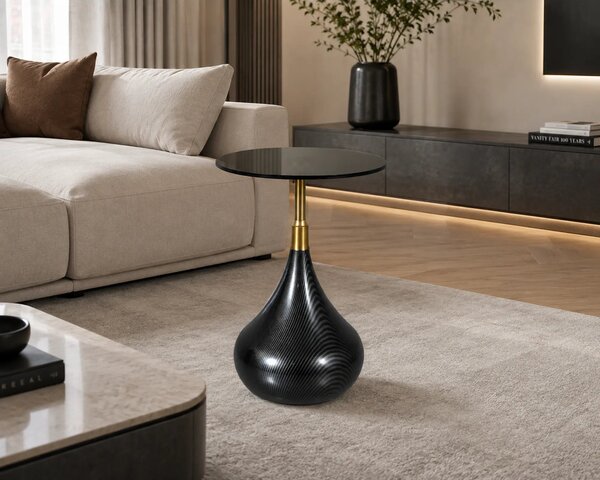 Masuta TAURUS, negru/auriu, sticla/metal, 40x40x54 cm