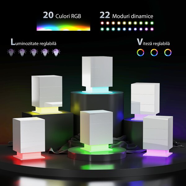 HOMCOM Noptieră cu Lumini LED Reglabile, 3 Sertare și Telecomandă, 40x35x60 cm, Alb | Aosom Romania