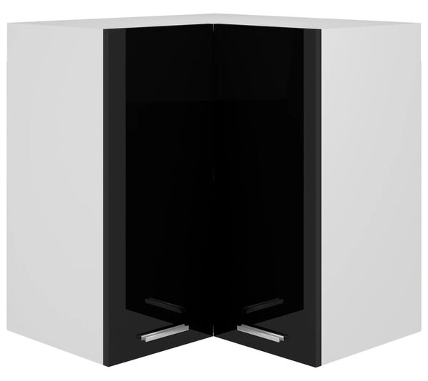 Dulap suspendat de colț, negru extralucios, 57x57x60 cm, PAL