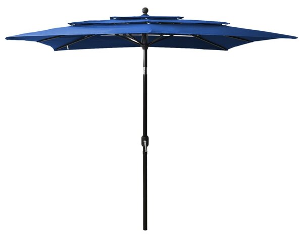 Umbrelă soare 3 niveluri, stâlp de aluminiu, azuriu, 2,5x2,5 m