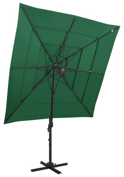 Umbrelă de soare 4 niveluri, stâlp aluminiu, verde, 250x250 cm