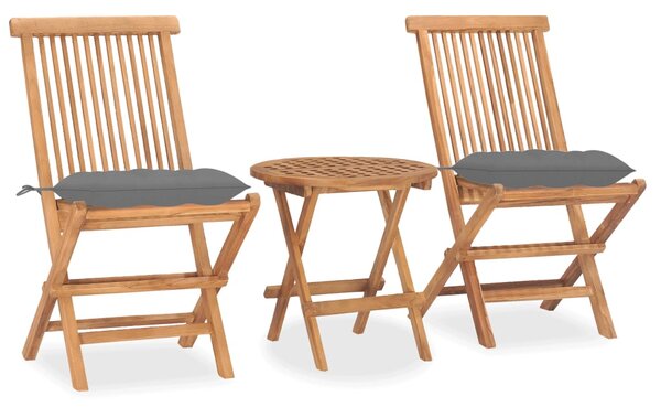 Set mobilier pliabil exterior cu perne 3 piese, lemn masiv tec