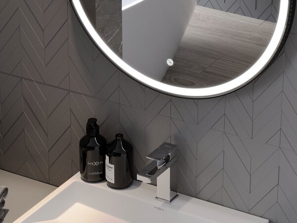 Mexen Reni, oglinda baie LED cu iluminare din spate 60x60 cm, 6000K, rama neagra, anti-aburire, 9812-060-060-611-70