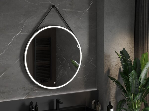 Mexen Reni, oglinda baie LED cu iluminare din spate 100x100 cm, 6000K, rama neagra, anti-aburire, 9812-100-100-611-70