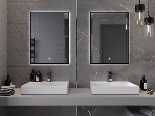 Mexen Erma oglindă iluminată de baie 60 x 80 cm, LED 6000K, anti aburire, ramă neagră - 9814-060-080-611-70