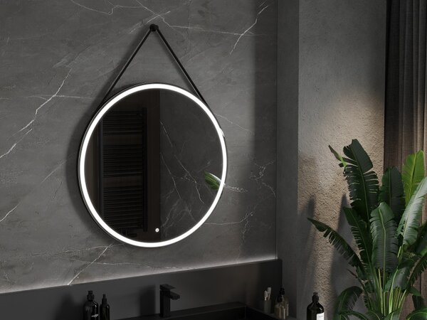 Mexen Reni, oglinda baie LED cu iluminare din spate 90x90 cm, 6000K, rama neagra, anti-aburire, 9812-090-090-611-70