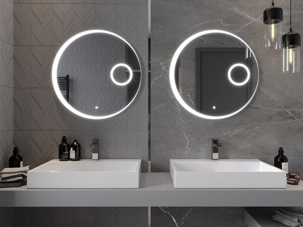 Mexen Ella, oglinda baie LED cu iluminare din spate si oglinda cosmetica 70x70 cm, 6000K, anti-aburire, 9811-070-070-611-00