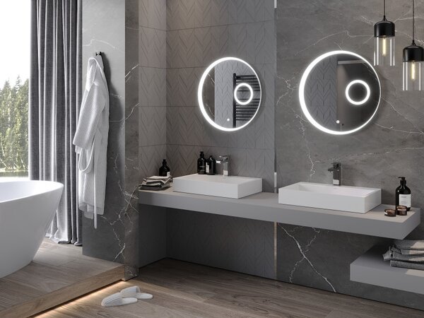 Mexen Ella, oglinda baie LED cu iluminare din spate si oglinda cosmetica 60x60 cm, 6000K, anti-aburire, 9811-060-060-611-00