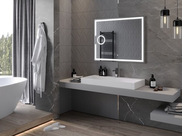 Mexen Onyx, oglinda baie LED cu iluminare din spate si oglinda cosmetica 100x80 cm, 6000K, anti-aburire, 9813-100-080-611-00