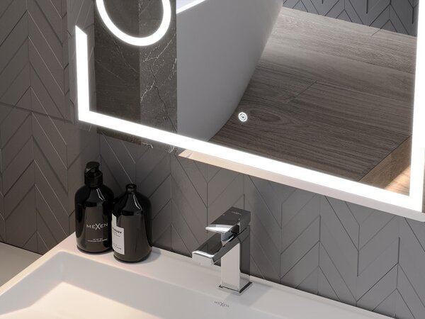 Mexen Onyx, oglinda baie LED cu iluminare din spate si oglinda cosmetica 100x80 cm, 6000K, anti-aburire, 9813-100-080-611-00