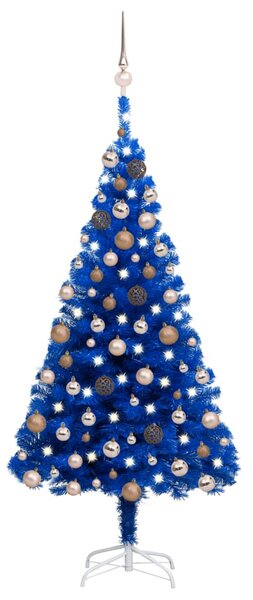 Brad Crăciun pre-iluminat cu set globuri, albastru, 180 cm, PVC