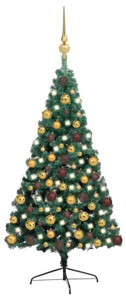 Jumătate brad Crăciun artificial cu set globuri verde 180 cm