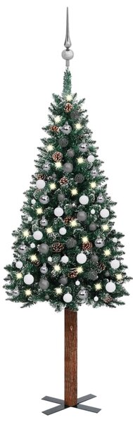 Brad de Crăciun pre-iluminat slim, set globuri, verde, 180 cm