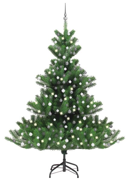 Pom de Crăciun artificial brad Nordmann LED&globuri verde 240cm