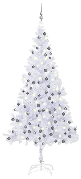 Brad de Crăciun pre-iluminat cu set globuri, 210 cm, 910 ramuri