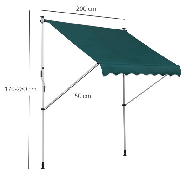 Outsunny Copertină Manuală cu Manivelă, Cadru Telescopic și Unghi Reglabil, Protecție Solară Eficientă pentru Exterior | Aosom Romania