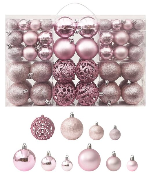 Set globuri de Crăciun, 100 piese, roz