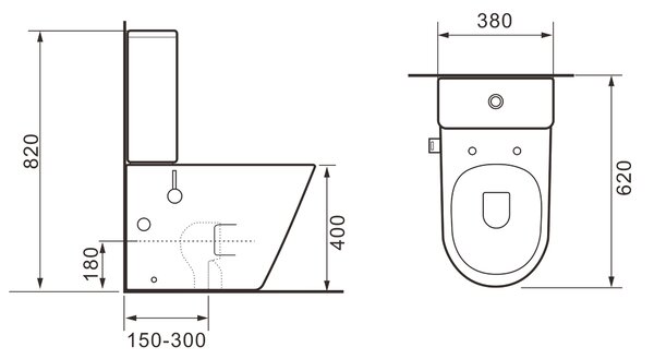 Erga Tina, Vas combinat WC 620x365x820 mm, Fără ramă + funcție bideu + capac WC, negru mat, ERG-V03-TINA-RIM-BID-BK
