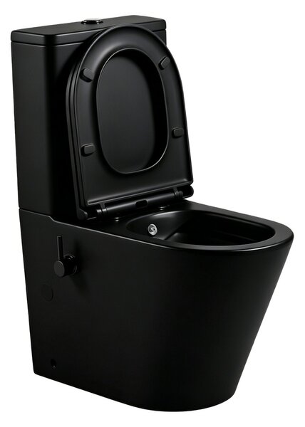 Erga Tina, Vas combinat WC 620x365x820 mm, Fără ramă + funcție bideu + capac WC, negru mat, ERG-V03-TINA-RIM-BID-BK