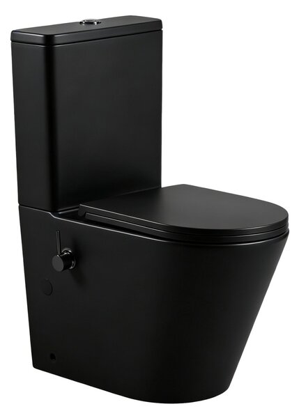 Erga Tina, Vas combinat WC 620x365x820 mm, Fără ramă + funcție bideu + capac WC, negru mat, ERG-V03-TINA-RIM-BID-BK
