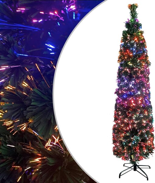 Pom de Crăciun artificial subțire cu suport 210 cm fibră optică