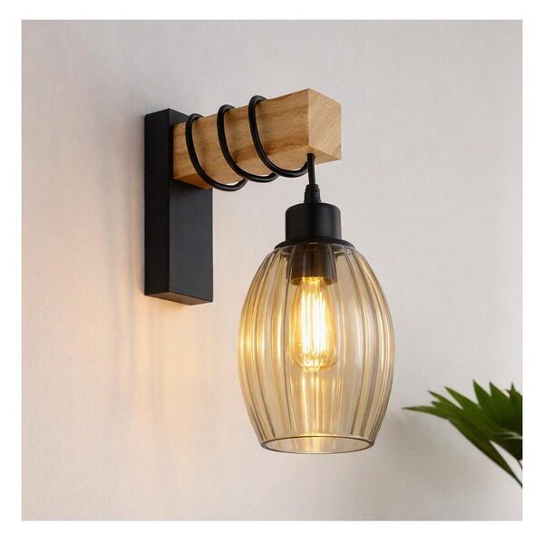 Brilagi - Aplica de perete WOOD GLASS 1xE27/60W/230V pin/negru/bej fumuriu